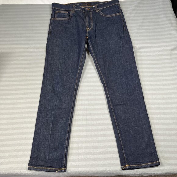 Nudie Jeans Co Lean Dean Jeans Mens 36x32 Dark Indigo Dry 16 Dips Made in Italy - Picture 8 of 16